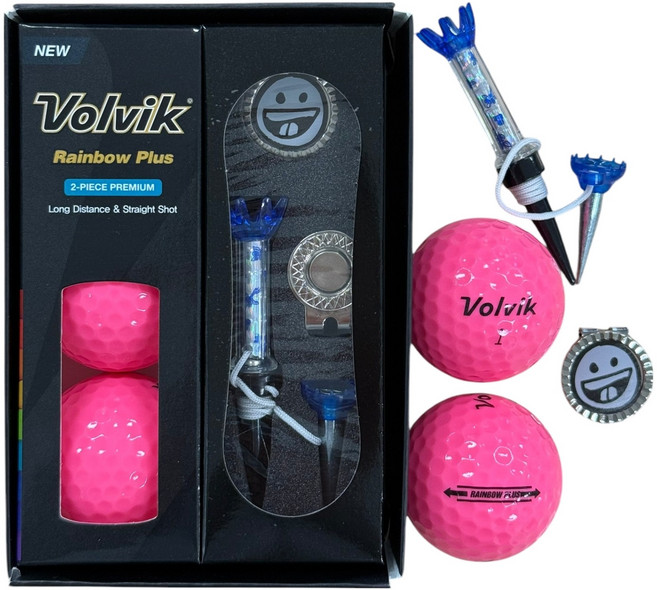 볼빅 레인보우 플러스 골프공 2피스 3구 + 자석티 + 볼마커 + 클립 세트, 12핑크, 1세트