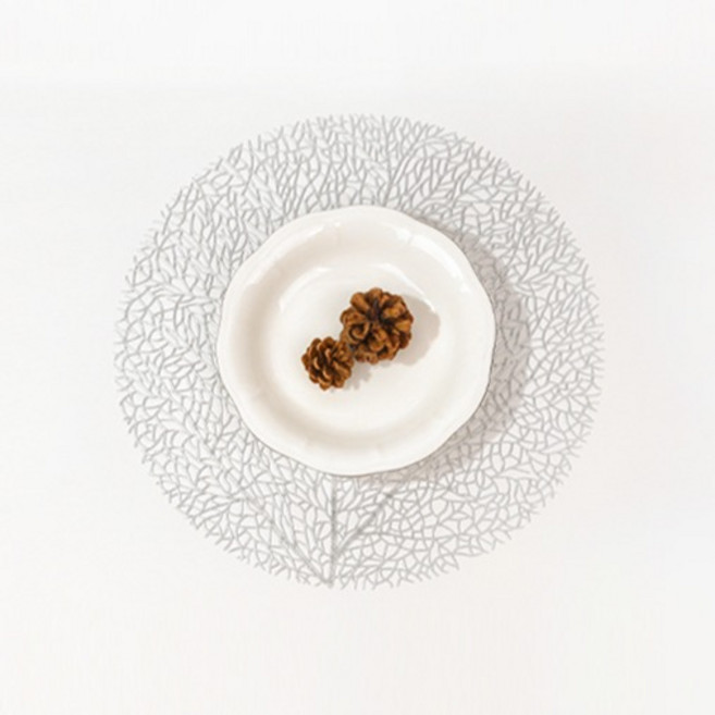 직작 카펠리니 원형 테이블매트, 실버, 1개, 38 x 38 cm