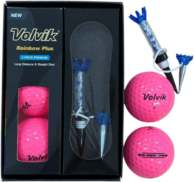 볼빅 레인보우 플러스 골프공 2피스 3구 + 자석티 세트, 10핑크, 1세트, 1개입