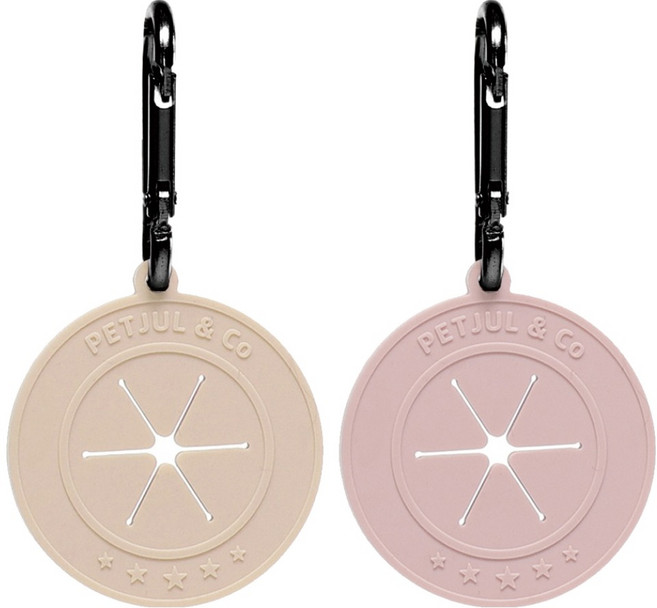 펫줄앤코 강아지 자동 리드줄 실리콘 풉백 홀더 2종 세트, 베이지 + 핑크, 1세트