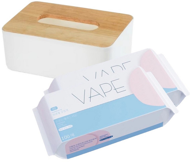 VAPE 티슈 케이스 + 페이스 타올 100p x 2개 세트, 화이트(케이스), 1세트