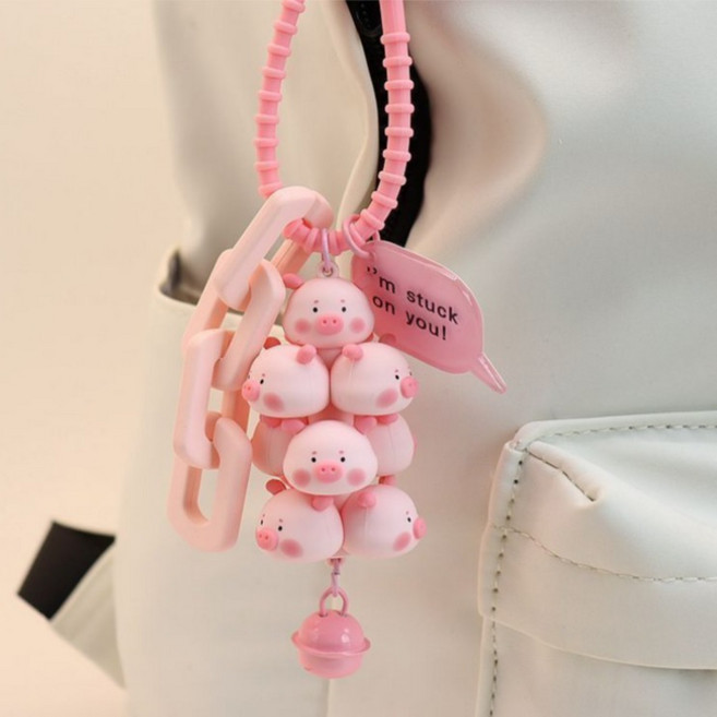 LUCY MARKET 알알이 동물 키링, 핑크 돼지, 1개