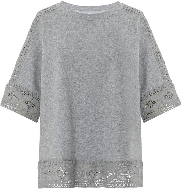 ab.plus (에이비플러스) 여성용 라운드 레이스 배색 반팔 티셔츠 LSY2MK35