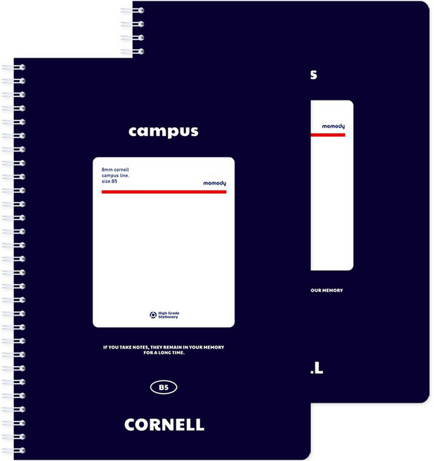 모모디 심플 디자인 비비드 컬러 마제틱 스프링 코넬 노트 80p, 네이비, 2개