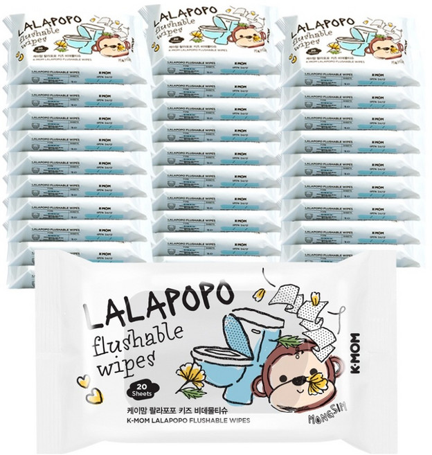 케이맘 랄라포포 키즈 비데물티슈 휴대형, 55g, 20매, 30개