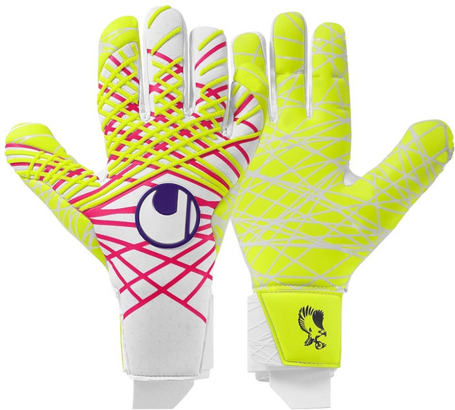 uhlsport GK 梅蘭 預測 Ultra Grip 雙手穿戴套組 UHL-1011392012, 1套, 白色 + 螢光色, 黃色 + 粉紅色