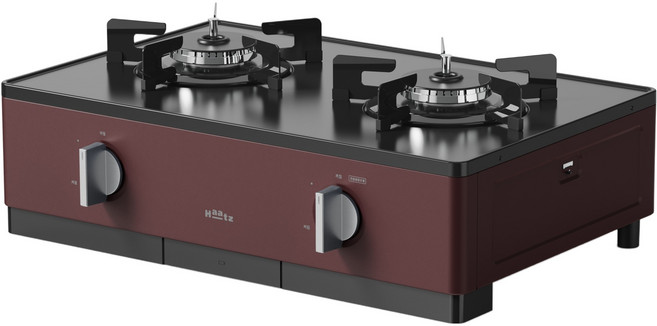 Haatz 바우형 프리스탠딩 자동불꽃조절 레드와인 가스레인지 2구 고객직접설치, HFG-2382RWAF, LPG