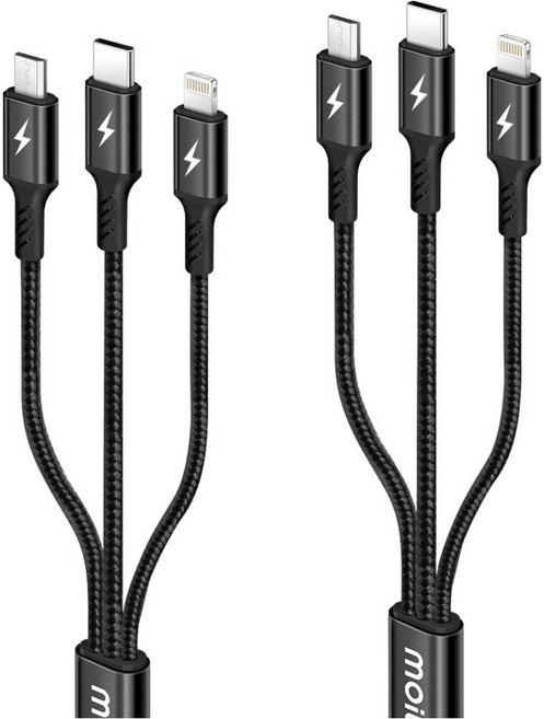 모잇 3in1 멀티 고속충전 케이블, 200cm, 블랙, 2개