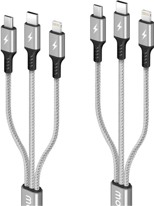 모잇 3in1 멀티 고속충전 케이블, 70cm, 실버, 2개