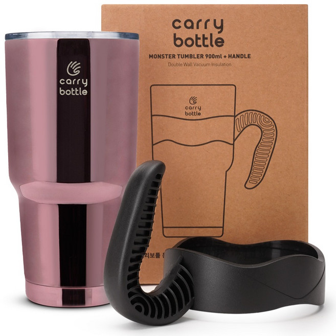 캐리보틀 몬스터 텀블러 + 전용 손잡이 세트, 글로시와인 + 블랙, 900ml, 1개