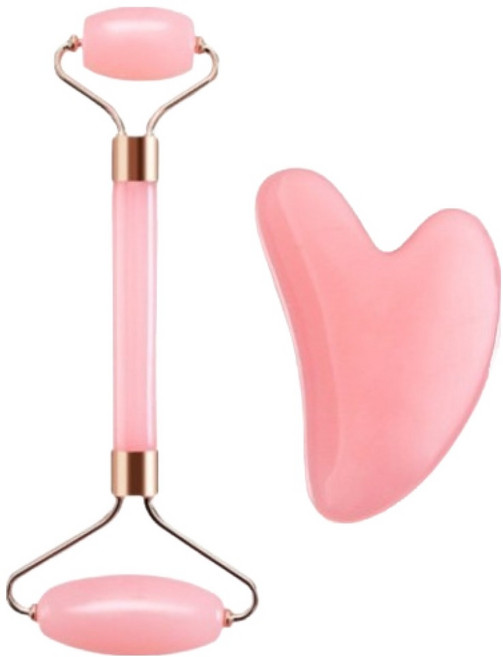 올웨일리 더블헤드 페이스 롤러 보드 + 괄사 마사지기 세트 TSP2514, 1세트, 핑크