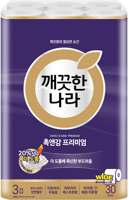깨끗한나라 천연펄프 3겹 촉앤감 프리미엄 고급롤화장지, 30m, 30개입, 1개