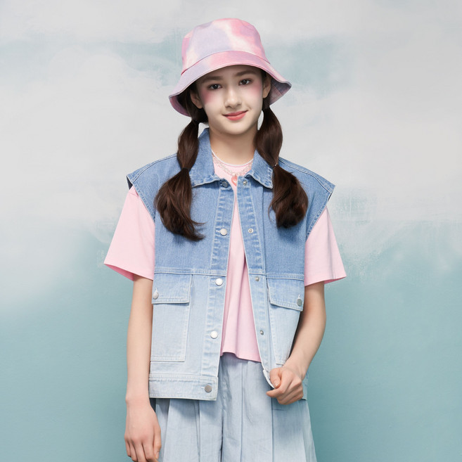 applepink 女童漸層水洗丹寧背心 S301