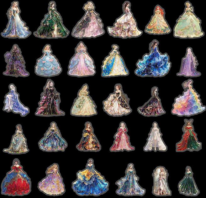 아트조이 프린세스 드레스 홀로그램 스티커 30종 세트, 혼합색상, 1세트