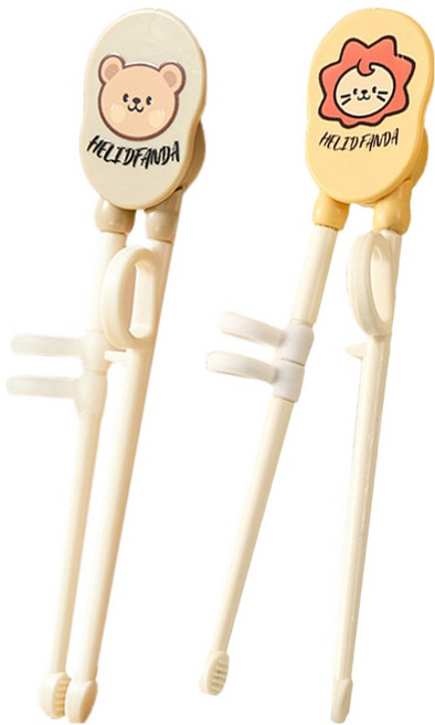 원더파파 아동용 귀여운 캐릭터 교정젓가락 2종 세트, 화이트 곰돌이, 옐로우 라이언, 1세트