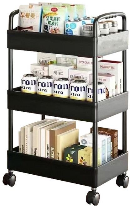 지니홈즈 이동식 수납 트롤리, 블랙, 3단