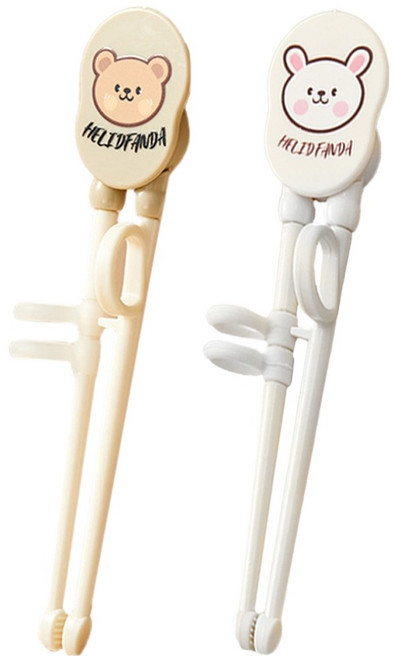 원더파파 아동용 귀여운 캐릭터 교정젓가락 2종 세트, 화이트 곰돌이, 화이트 레빗, 1세트