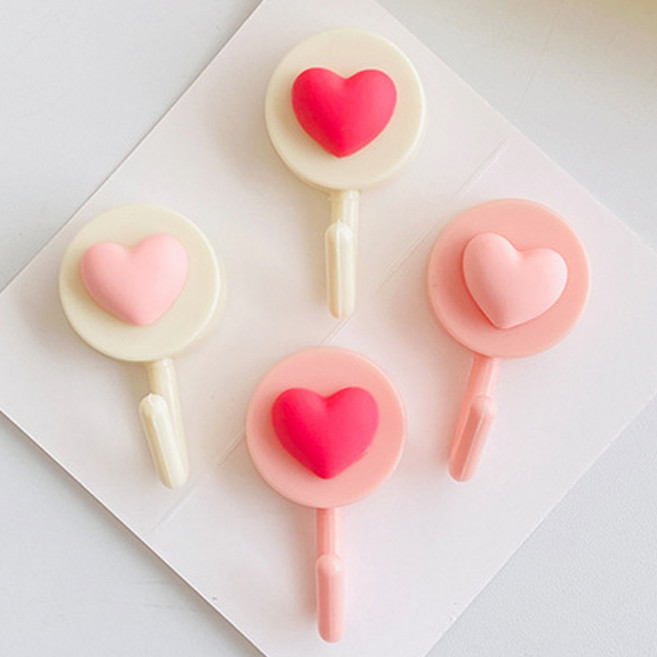 머니풀 집꾸미기 핑크 접착식 벽걸이후크 4종 세트, 하트, 1세트