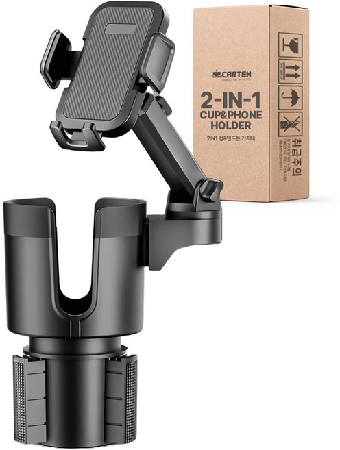 카템 2in1 차량용 컵홀더 핸드폰 거치대 CT060, 1개, 블랙