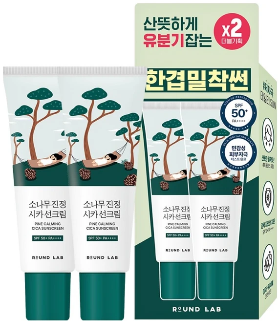 라운드랩 소나무 진정 시카 선크림 SPF50+ PA++++, 40ml, 2개 - 쿠팡