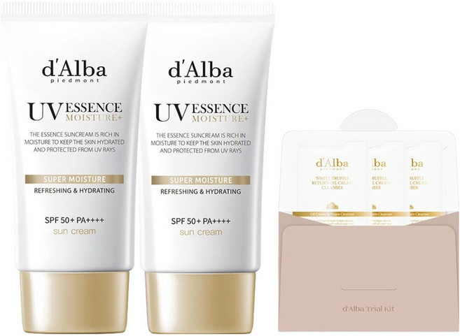 달바 수퍼 모이스처 에센스 선크림 SPF50+ PA++++ 50ml x 2p + 세럼 클렌저 9ml 세트, 1개, 100ml