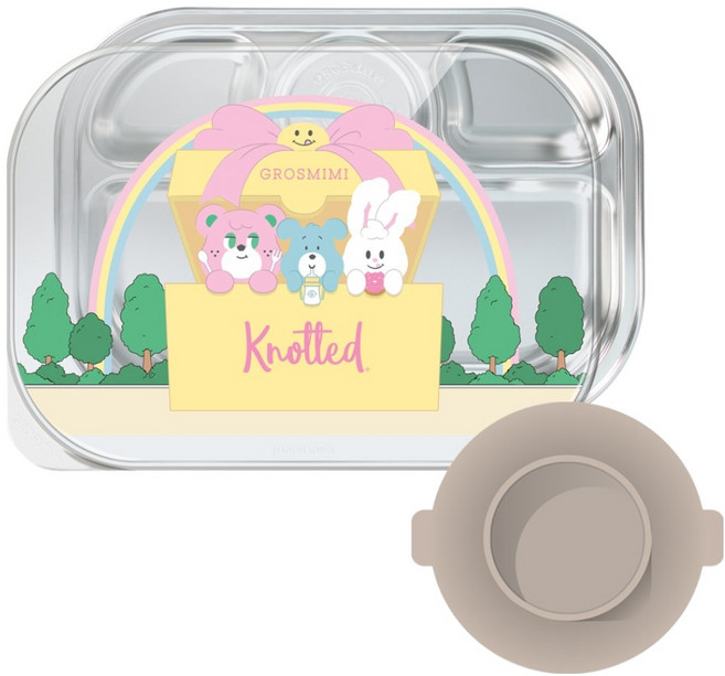 그로미미 스테인리스 5구 식판 노티드 + 흡착판 세트, 혼합색상, 식판 + 뚜껑 + 흡착판, 1세트