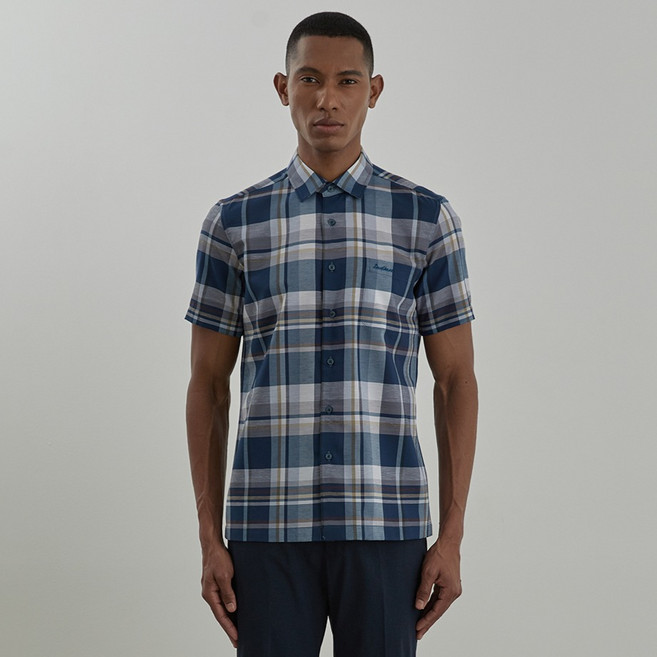 INDIAN 男款白底大格紋襯衫 MITNS5M4101