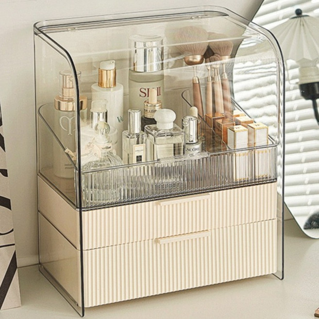 대용량 아크릴 투명 특대형 템바보드 화장품정리함, 1개, 크림화이트