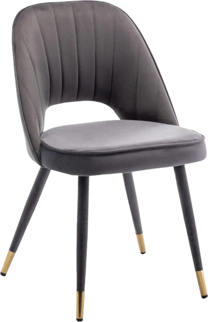 E-home Richie里希直紋絨布腳包金邊休閒餐椅 UH016B-gry, 灰色, 1件