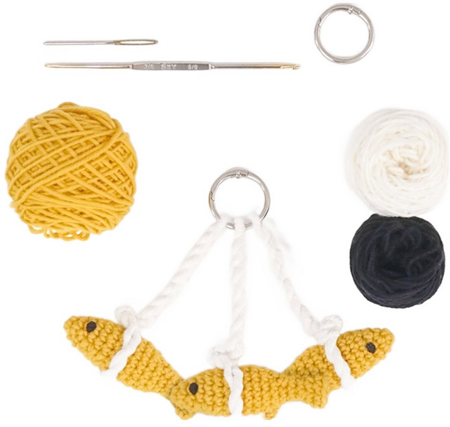 멜로우스토리 조기 키링 니팅 뜨개질 세트, 1세트, 혼합색상
