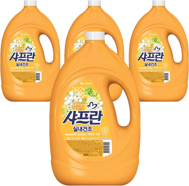 샤프란 실내건조 섬유유연제 로맨틱 코튼 본품, 3.1L, 1개입, 4개