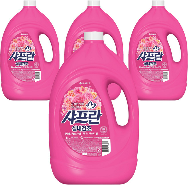 샤프란 실내건조 섬유유연제 핑크 페스티벌 본품, 3.1L, 4개