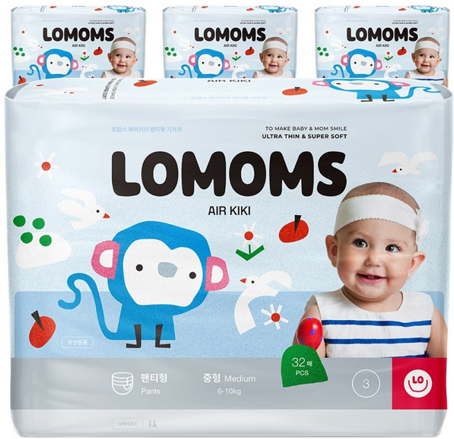로맘스 유아용 에어키키 팬티형 기저귀 중형 M, 3단계, 128매