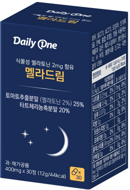데일리원 식물성 멜라토닌 2mg 함유 멜라드림 30p, 12g, 1개