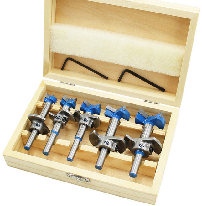 JONGWON 木工用可調節式鏜孔鑽頭圓筒開孔器5件組, 1套