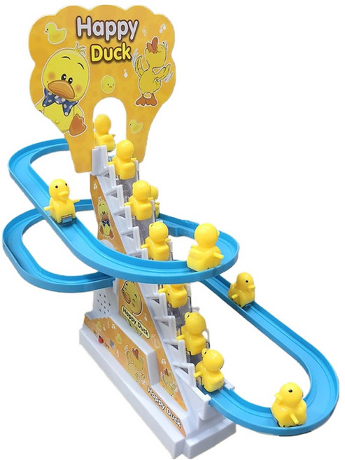 快樂鴨爬樓梯鴨子與溜滑梯俯臥時間玩具, 1個, 混合顏色