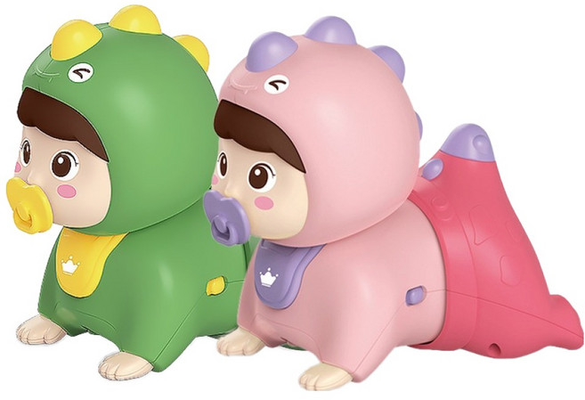 엉금엉금 아기공룡 터미타임 멜로디 장난감 2종 세트, 핑크, 그린, 1세트