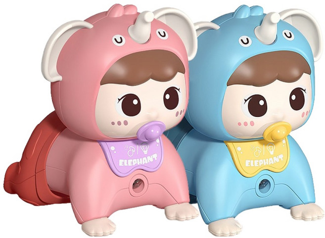 엉금엉금 아기코끼리 터미타임 멜로디 장난감 2종 세트, 1세트, 핑크, 블루