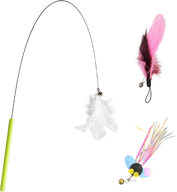 펫츠몬 고양이 플라잉 롱 와이어 낚싯대 + 리필 3종 세트, 혼합색상, 1세트