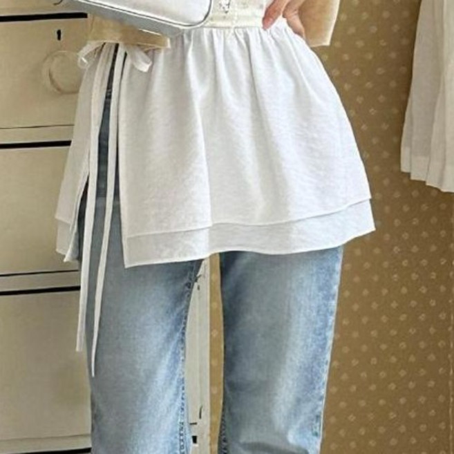 세이스타일 여성용 코디 캉캉 프릴 리본 레이어드 미니 랩 스커트