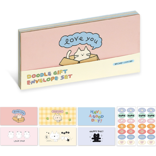 아이코닉 두들 용돈봉투 6종 x 4p + 스티커 28p 세트, 혼합색상, 1세트