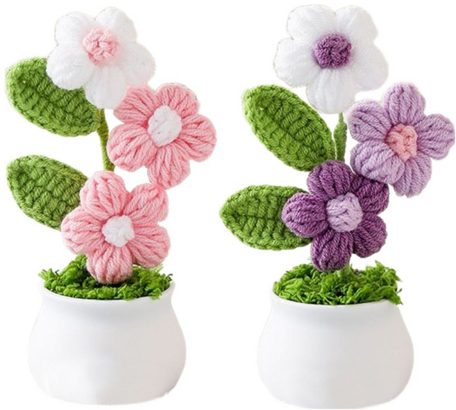 마샤투 수제 크로셰 화분 인테리어 장식 2종 세트, 핑크, 퍼플