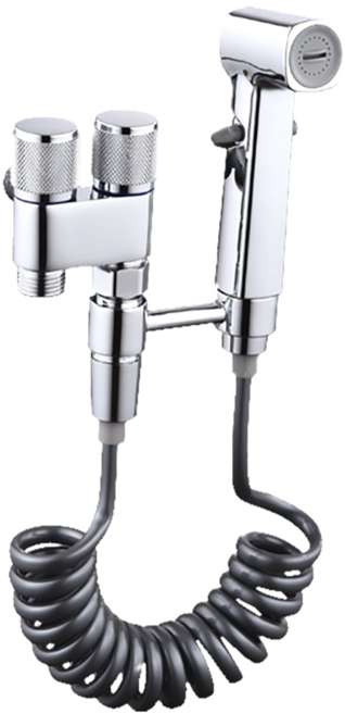 ANTIAN 浴室水龍頭雙控角閥/廁所高壓沖洗水槍/一進二出角閥馬桶清洗噴槍套組, 電鍍色, 1組
