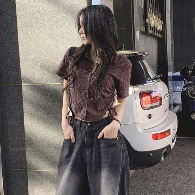 위드후이린 여성용 키링 체크 셔츠 블라우스