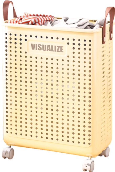 小麥購物 移動式摺疊洗衣籃 C577 1550g, 米白色