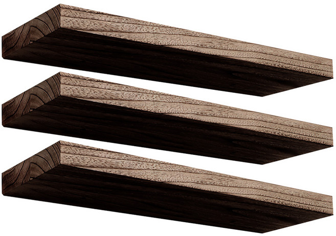 上手家居 隱形一字板置物架 實木層板3入組, 1層, 深棕色