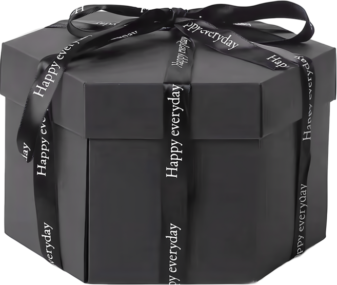 六邊精品禮物爆炸盒DIY成品 附緞帶, 黑色, 1個