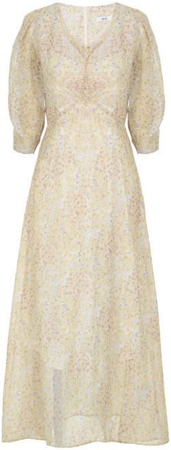 ab.f.z 女款花朵雪紡皺褶連身裙 AFY2HO42, 黃色的