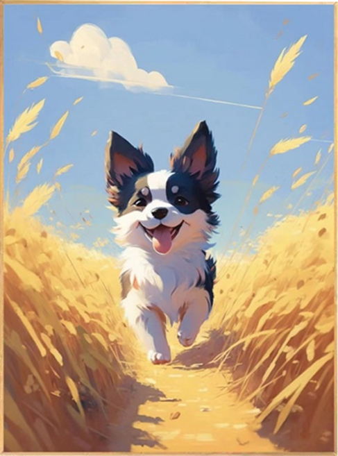 썬문 애완견 DIY 캔버스형 유화그림 그리기 세트, 보더 콜리, 1세트