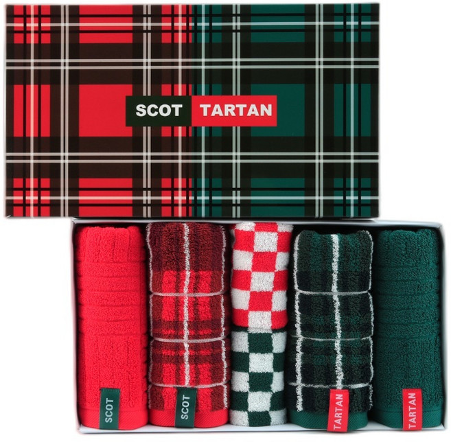 키리아 스코트 타탄 체크 디자인 호텔 수건 190g 코마사 선물세트, 혼합구성, 1세트
